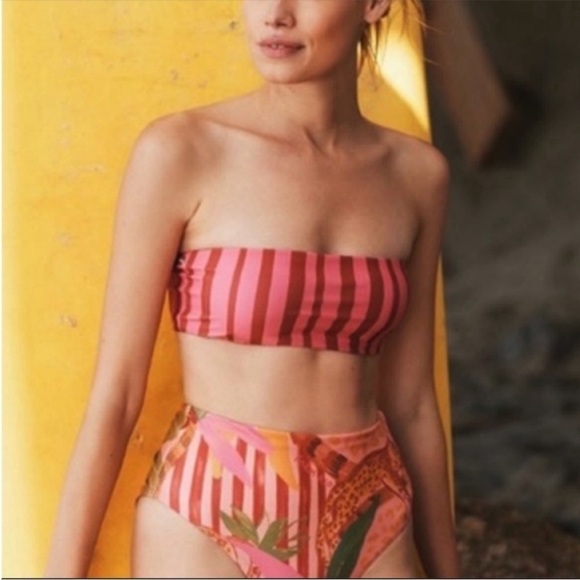 NWT Farm Rio Striped Off The Shoulder Convertible Bandeau Bikini Top - Picture 5 of 8